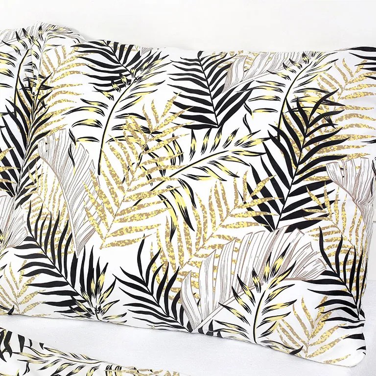 Goldea bavlnené posteľné obliečky deluxe - žlté a čierne palmové listy 140 x 200 a 70 x 90 cm