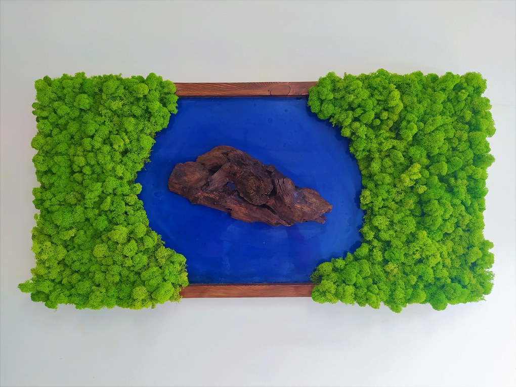 Machový obraz s epoxidom a drevom 50cm x 100cm