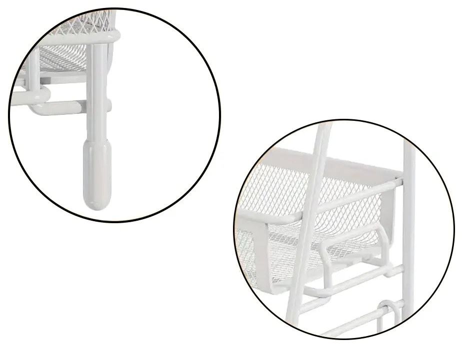 VERK GROUP Dvojposchodová polica, kovová s prídavným košíkom LOFT - biela, 36 x 17 x 32 cm