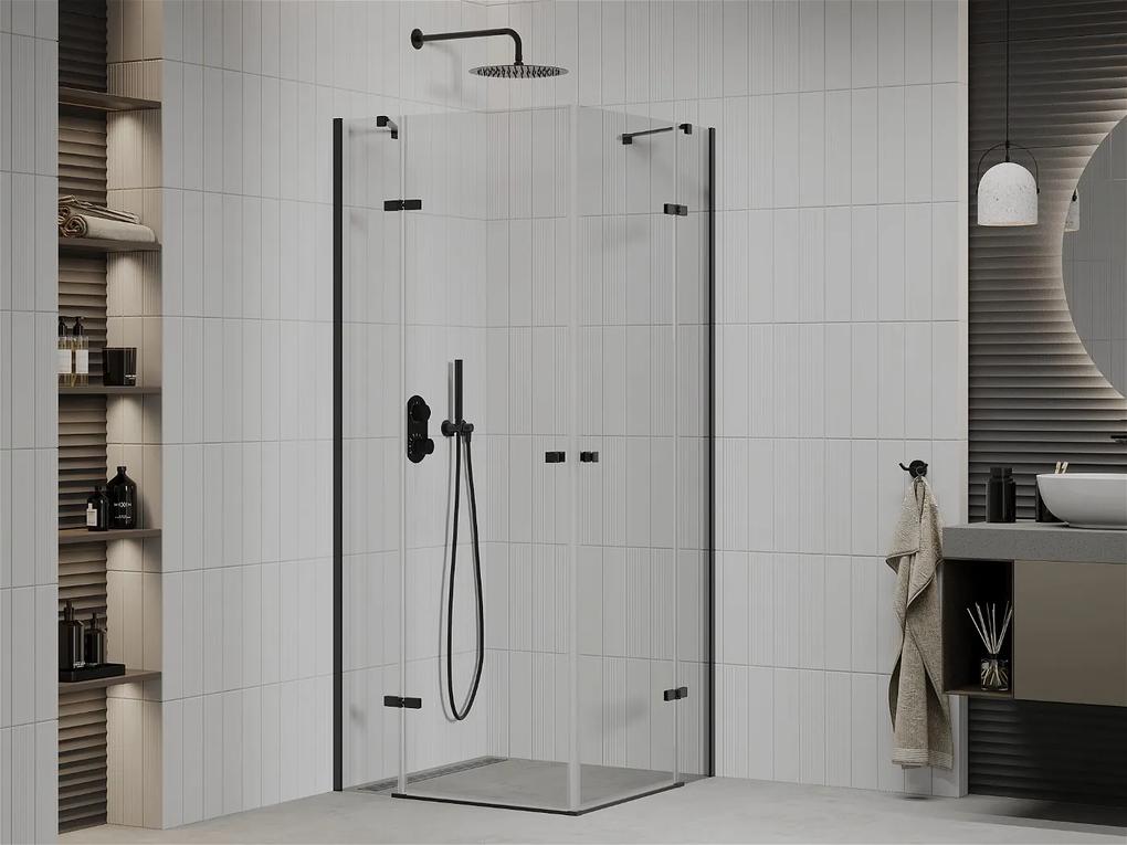 Mexen Roma Duo, sprchovací kút 80 (dvere) x 80 (dvere) cm, 6mm číre sklo, čierny profil, 854-080-080-70-00-02
