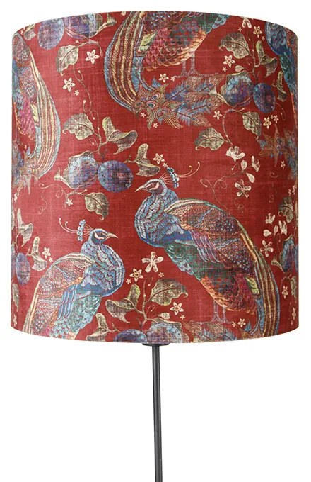 Stojaca lampa čierna tienidlo s motívom páva červené 40 cm - Parte