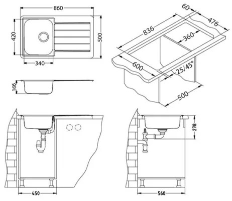 ALVEUS 1065560 - Kuchynský drez LINE 86x50 cm matná oceľ/satén