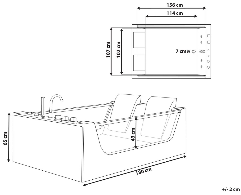 Vírivá vaňa s LED osvetlením 180 x 120 cm biela CURACAO Beliani