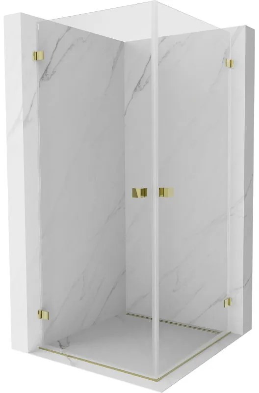 Mexen Lunar-B Duo, výklopný sprchový kút 70 x 70 cm, 8mm číre sklo, zlatý profil, 832-070L-070P-50-00