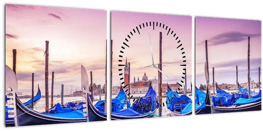 Obraz - Úsvit v Benátkach (s hodinami) (90x30 cm)