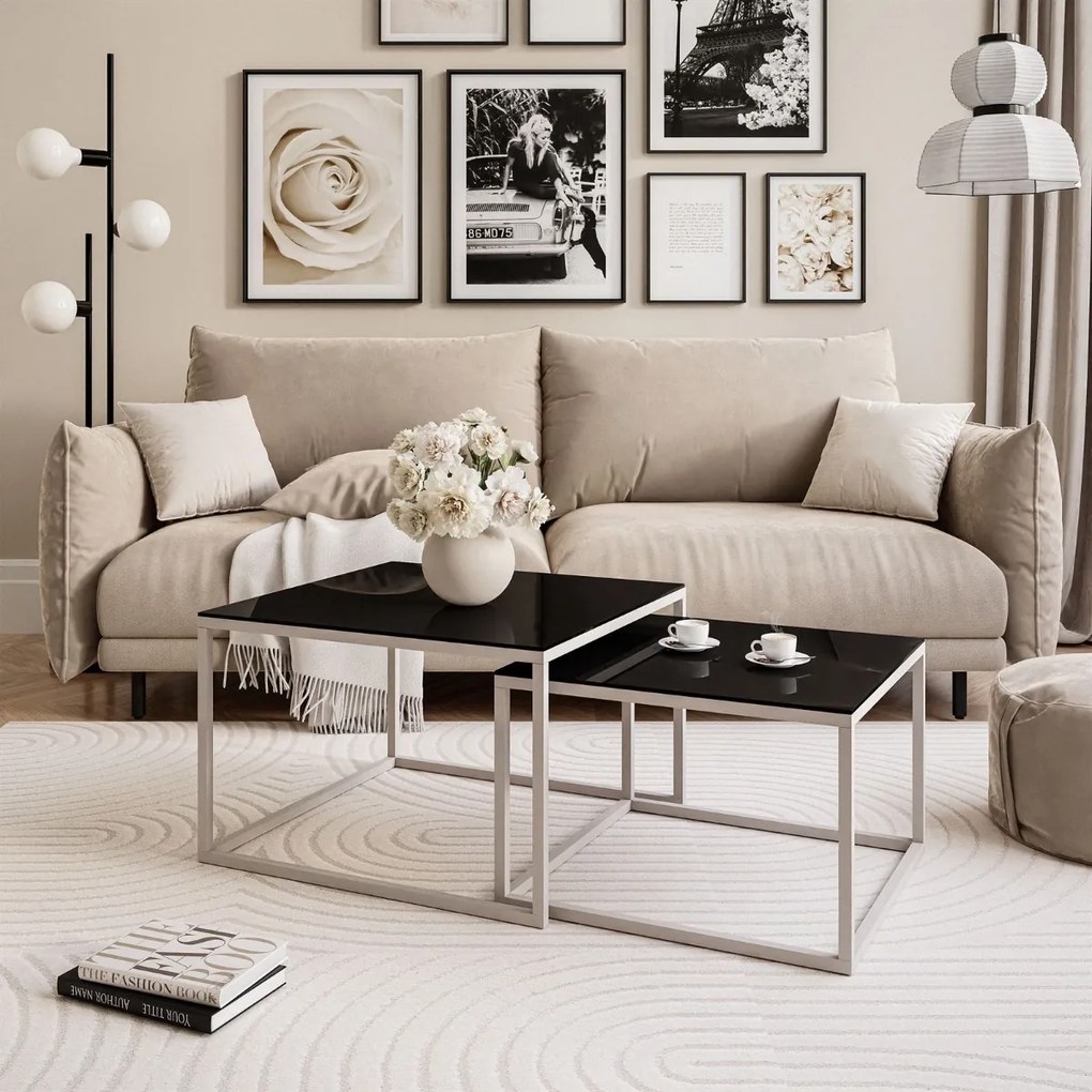 KONFERENČNÝ STOLÍK BELLA 2v1 KAŠMÍR + ČIERNE SKLO