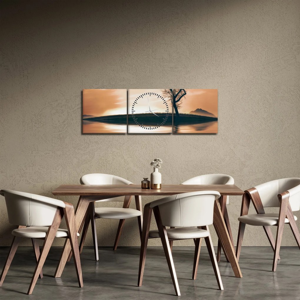 Obraz stromu na ostrove (s hodinami) (90x30 cm)