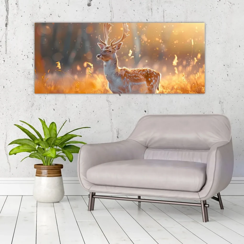 Obraz - Jeleň v poli (120x50 cm)