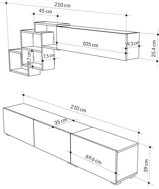 Moderná TV stena Houseland Free dub zafírový/biela