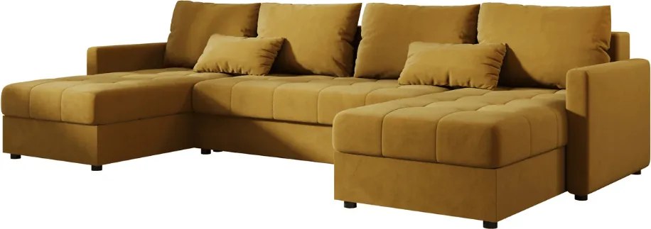 Rozkladacia sedacia súprava do U VENORIA 285x146 cm, horčicová + 2 vankúšiky ZDARMA
