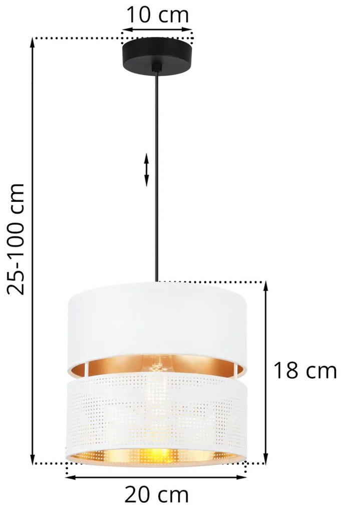 Závesné svietidlo Asti, 1x PVC/biele textilné tienidlo, (fi 20cm), g, b