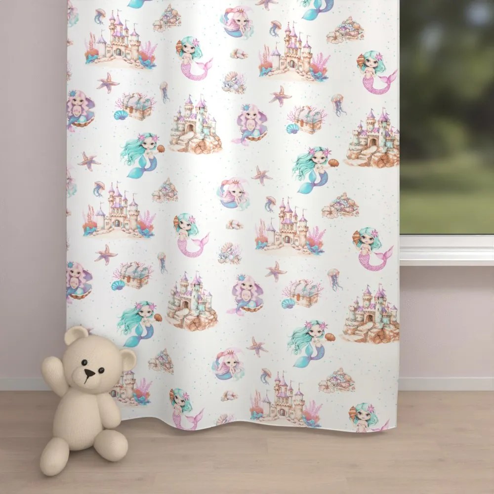 Biante Detský bavlnený záves Sandra SA-567 Morské víly a kráľovstvo na bielom 150x230 cm