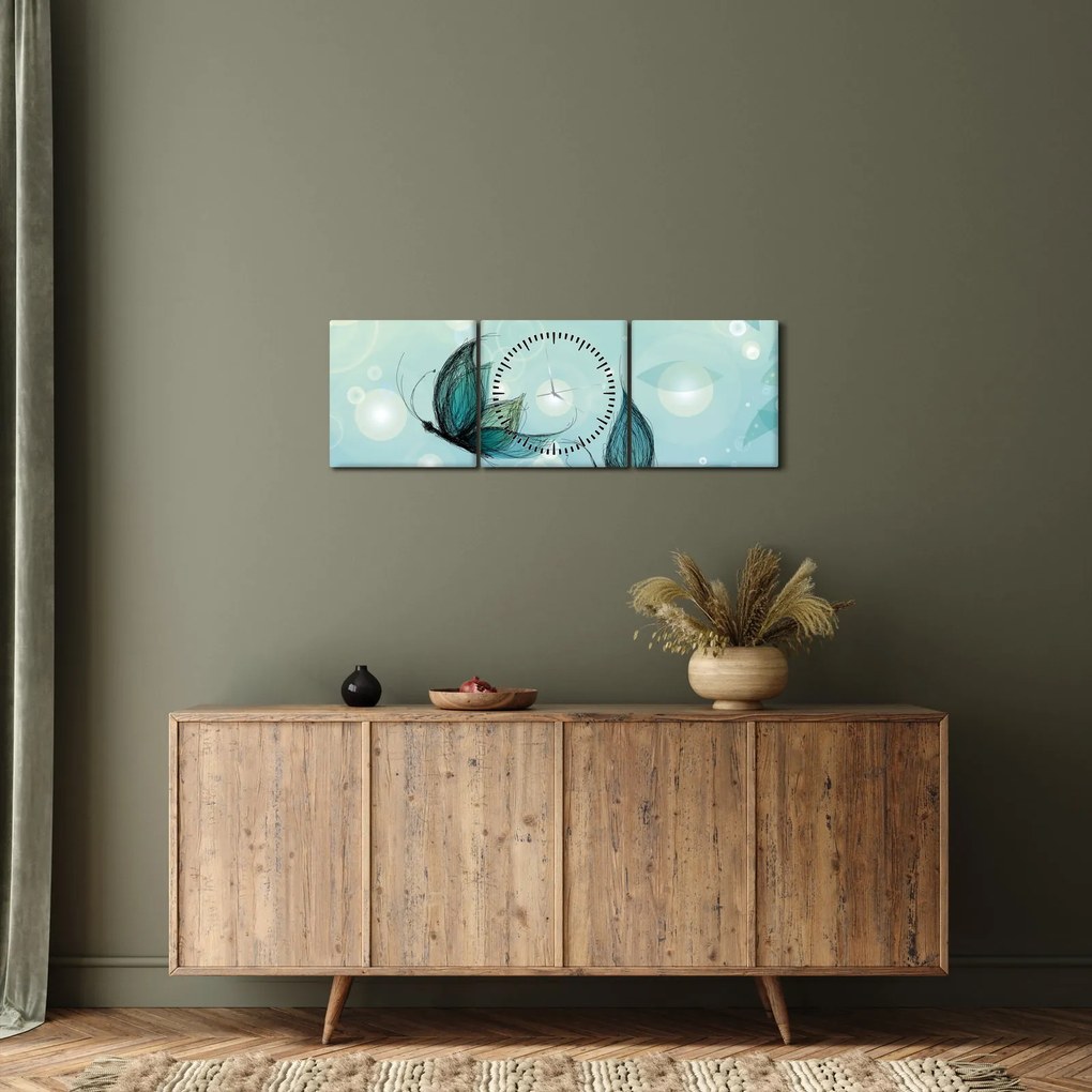 Obraz - Modré motýliky (s hodinami) (90x30 cm)