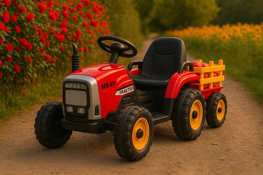 Elektrické autíčko Traktor s prívesom NV-X611 červené