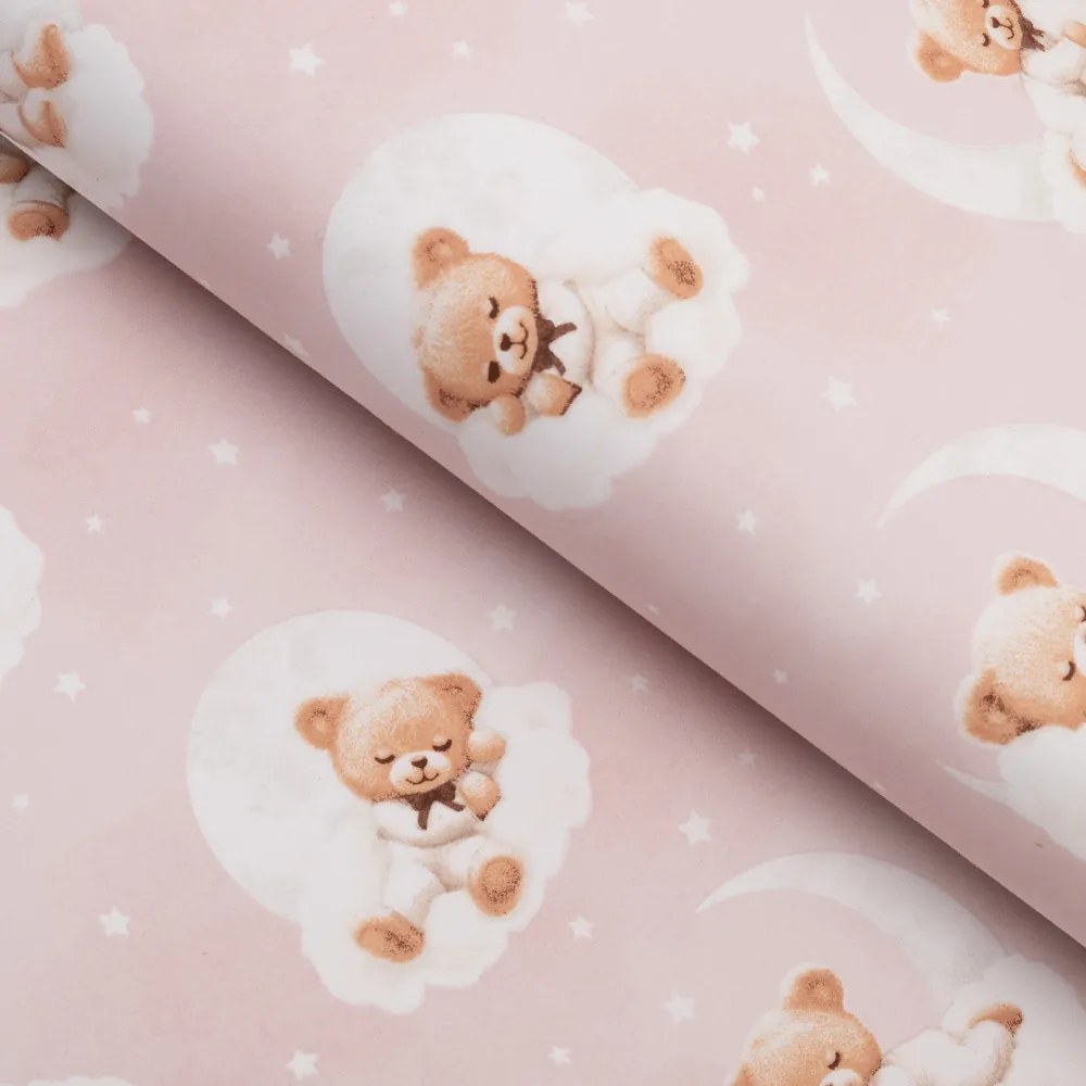 Biante Detský bavlnený behúň na stôl Sandra SA-743 Spiace medvedíky na obláčikoch na svetlo ružovom 45x160 cm