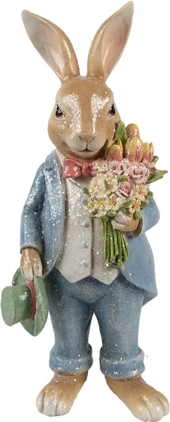 Decorative Figurine Rabbit 26 Cm Brown Blue Plastic - 11*10*26 cm