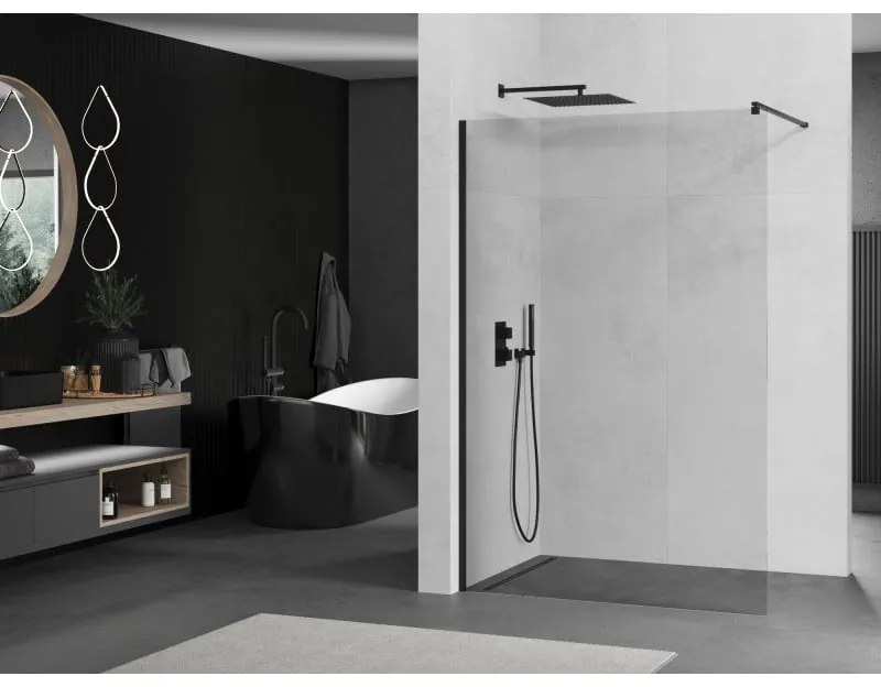 Mexen Kioto, sprchová zásteny typ Walk-In 135 x 200 cm, 8mm číre sklo, čierny profil, 800-135-101-70-00