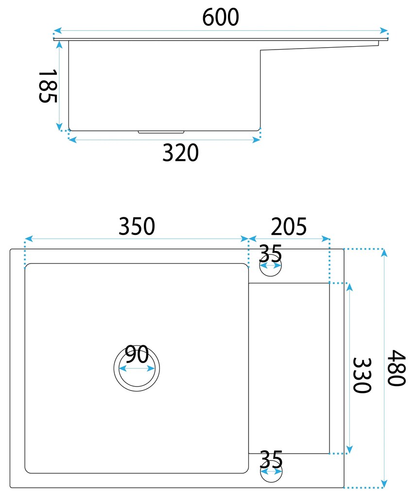Rea Paul, 1-komorový oceľový drez 600x480x185 mm, brúsená oceľ, ZLE-06009