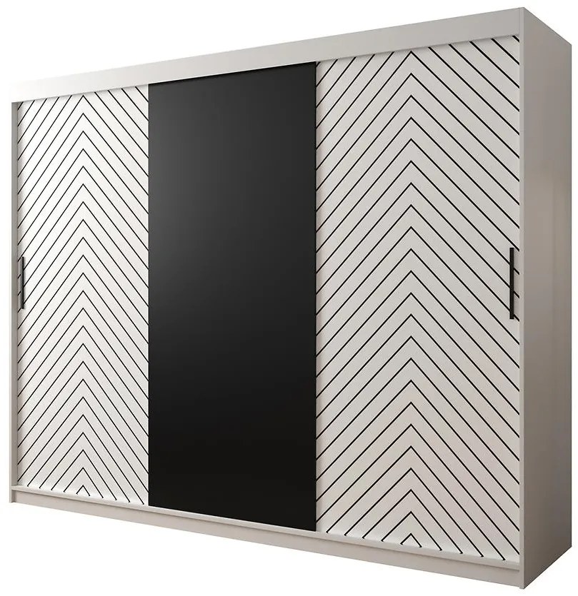 Skriňa Jodełka 250 biely/biely/čierna