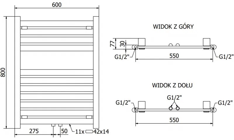 Mexen Uran, elektrické vykurovacie teleso 800x600 mm + vykurovacia tyč 300 W, chrómová, W105-0800-600-2300-01