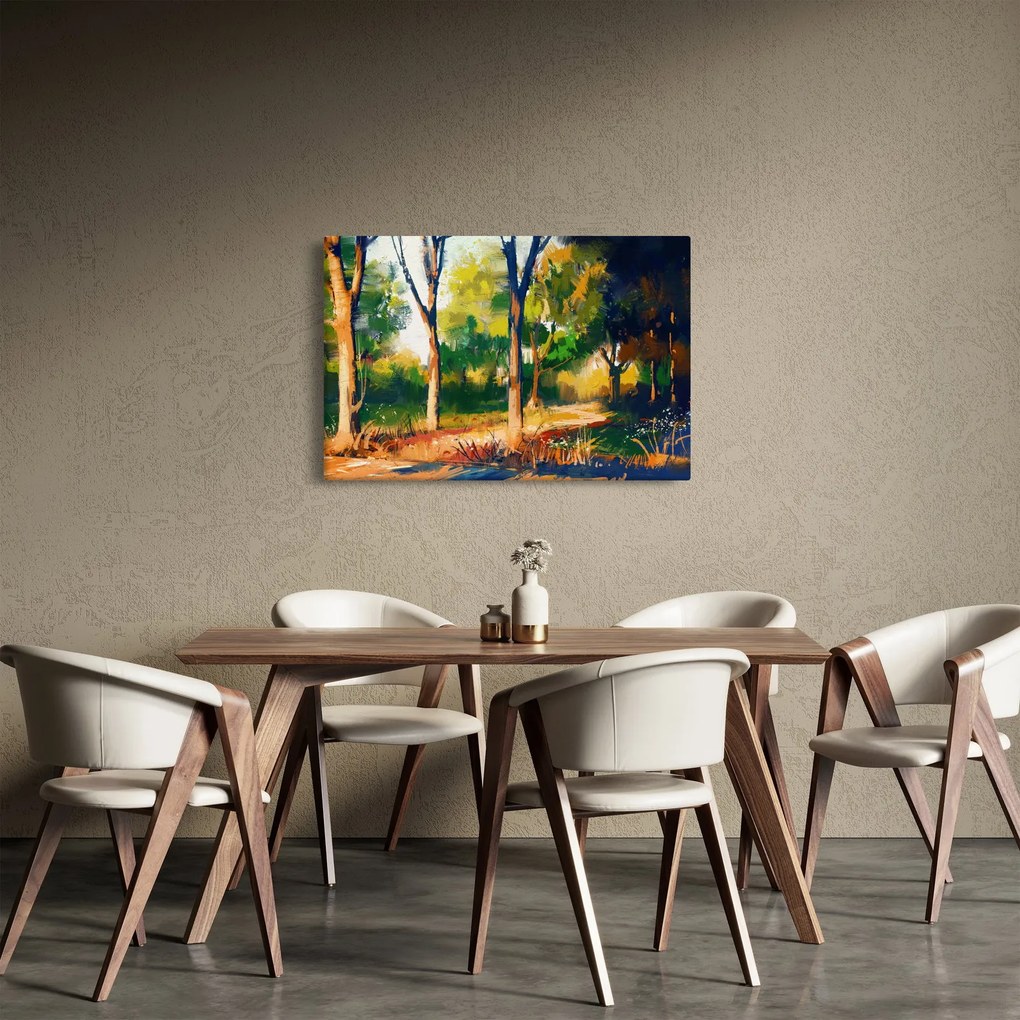 Obraz lesa v letnom slnku, maľba (90x60 cm)