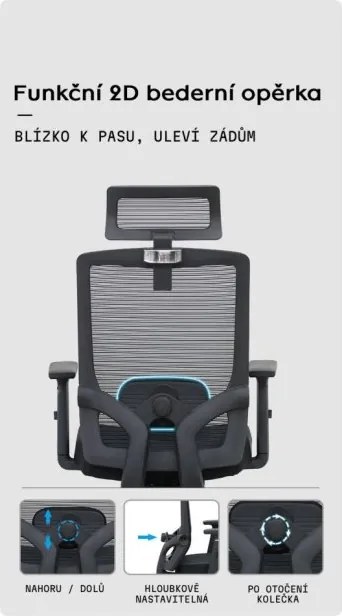 Kancelárska ergonomická stolička Neoseat GRANDINI — sieť / látka, čierna, nosnosť 150 kg