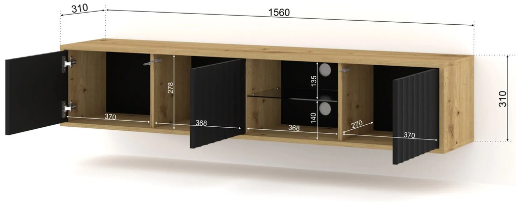 TV stolík/skrinka 156 Vinear (dub artisan + čierna). Akcia -19%. Vlastná spoľahlivá doprava až k Vám domov. 1125134