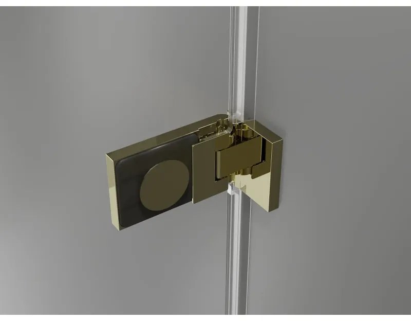 Mexen Lunar-F L, 1-krídlový sprchový kút so skladacími dverami, ľavý, 90 x 80 cm, 8mm číre sklo, zlatý lesklý profil, 836L-090-080-50-00-L