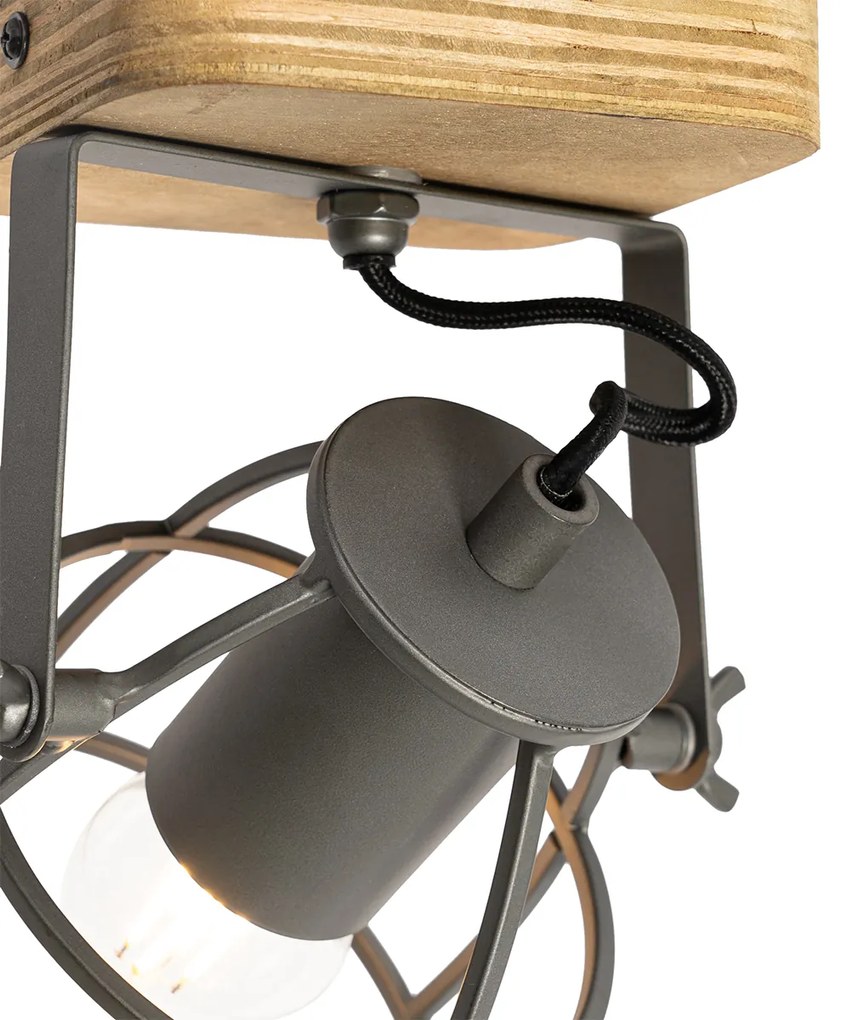 Priemyselný reflektor tmavosivý s dreveným nastaviteľným - Arthur