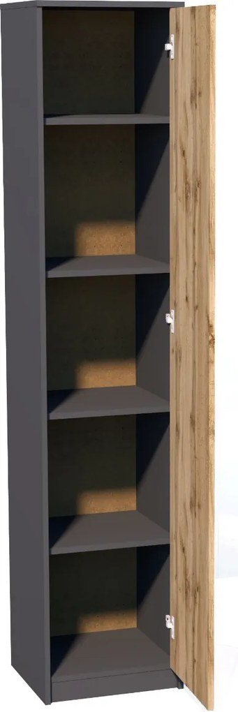 Úzka policová skriňa R008 grafit/dub Wotan