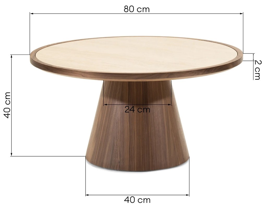 Konferenční stolek Kyoto 80 cm travertin/ořech