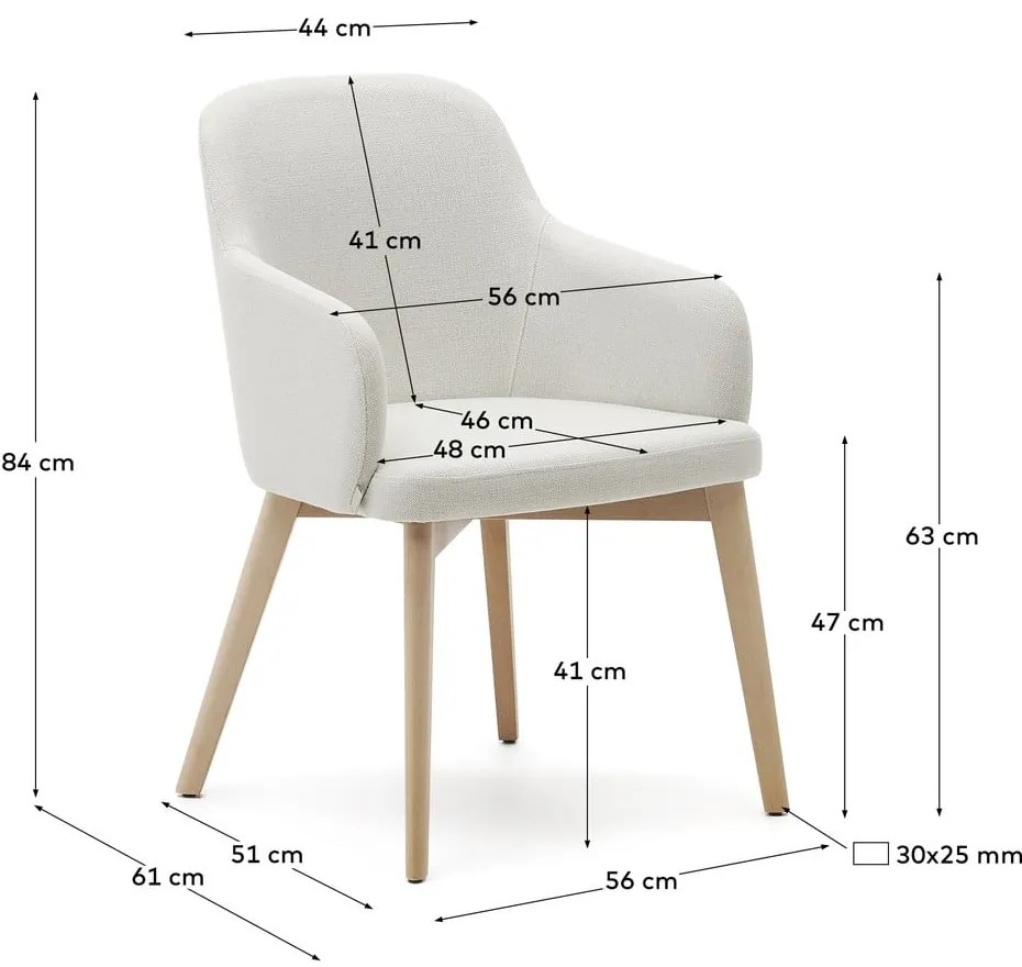 Krémovobiele čalúnené jedálenské kreslo s podrúčkami Nelida – Kave Home