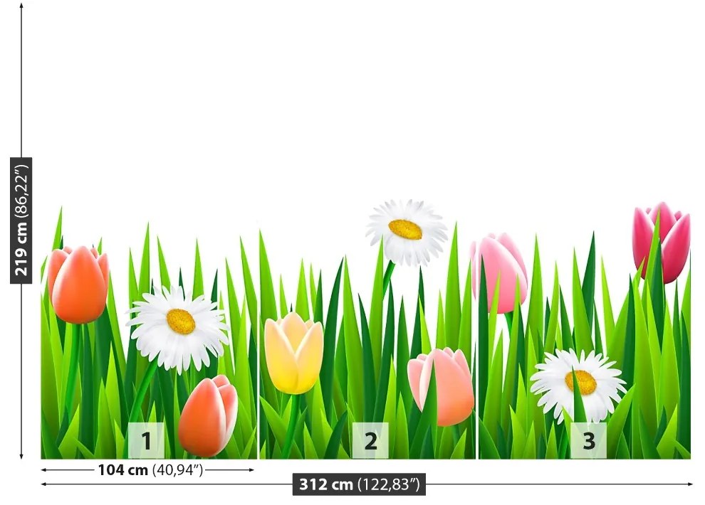Fototapeta Vliesová Tulipány tráva 208x146 cm