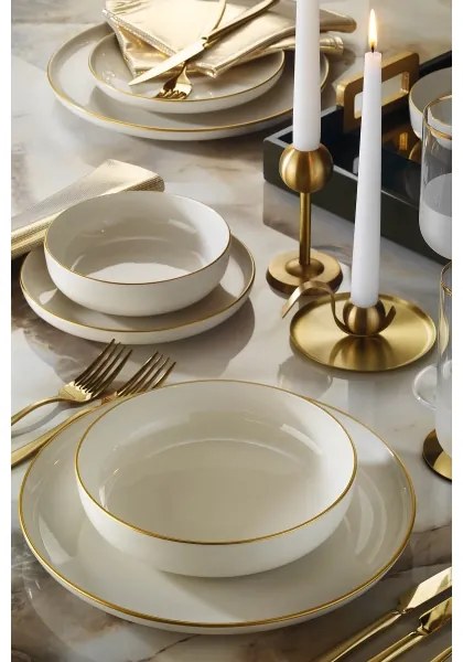 Jedálenská súprava 16 ks, biela/zlatá, porcelán
