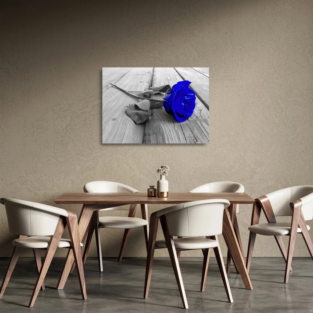 Sklenený obraz - Modrá ruža (70x50 cm)