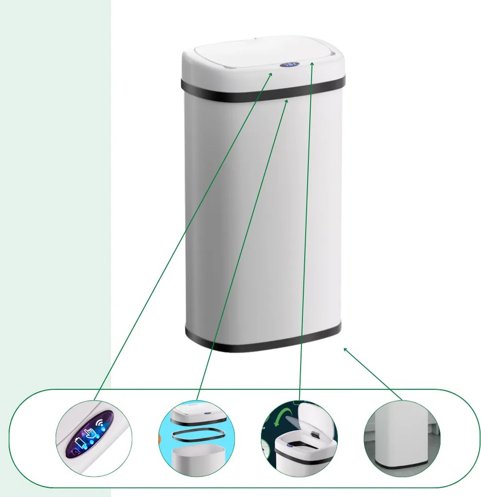 Senzorový odpadkový kôš DEUS, 58 litrov, biela Jurhan