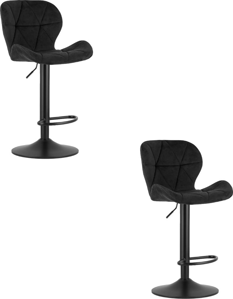 Sada 2 barových stoličiek WEST  zamatová čierna / čierna podnož