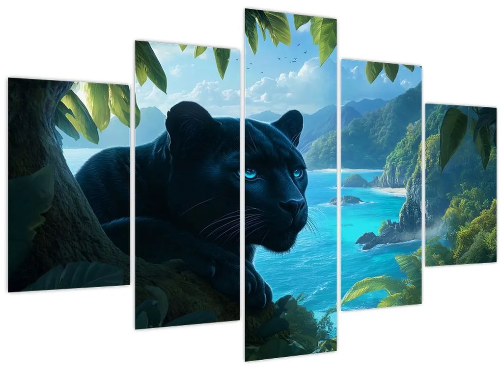 Obraz - Čierny panter v džungli (150x105 cm)