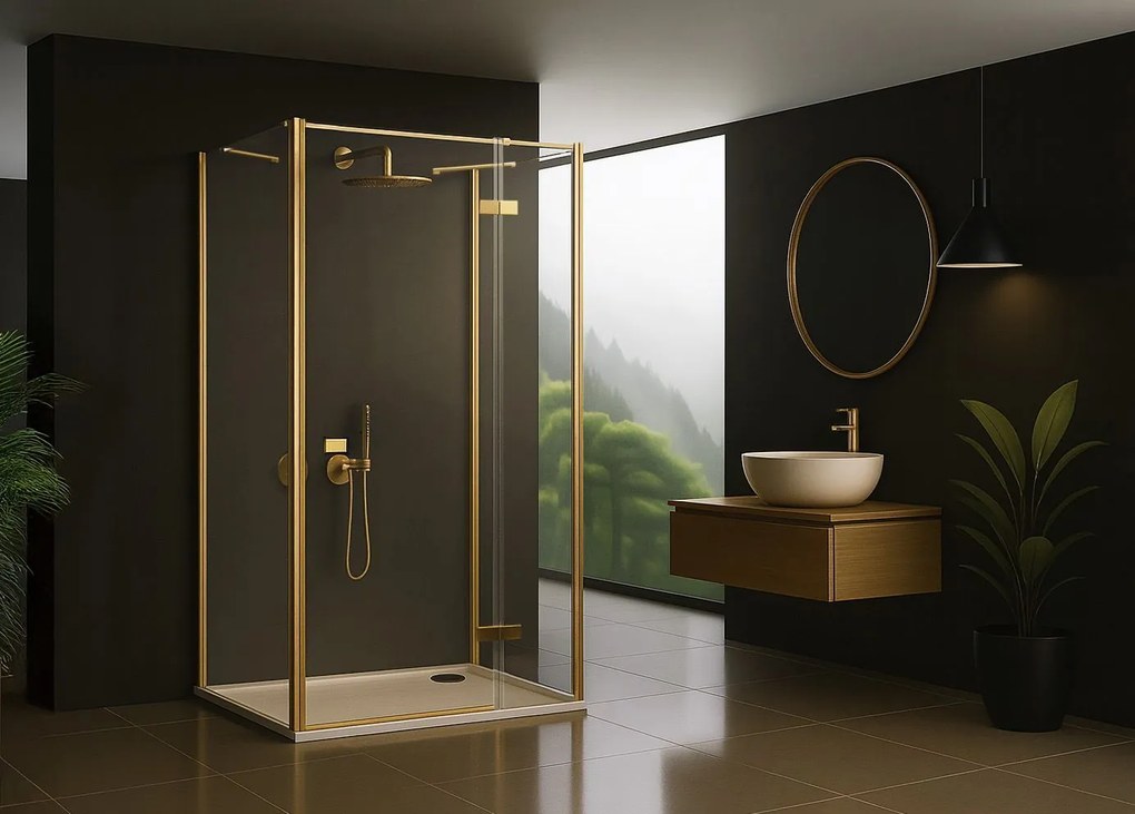 Rea Atlas, sprchovací kút 120 (dvere) x 100 (stena), pravá strana, 6mm číre sklo, zlatý profil, KPL-K4977