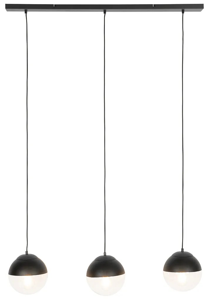 Retro závesné svietidlo čierne s čírym sklom obdĺžnikové 3-svetlo - Eclipse