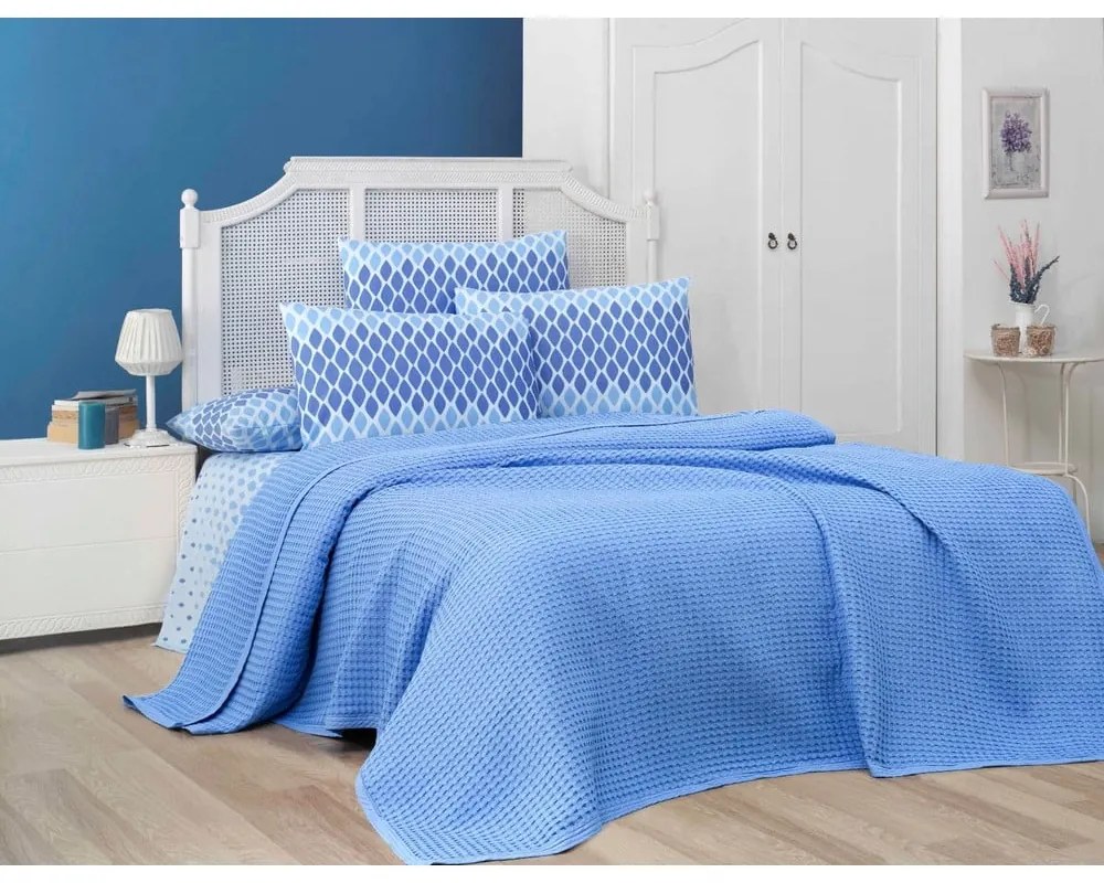 Modrý bavlnený pléd 220x240 cm Waffle – Mila Home