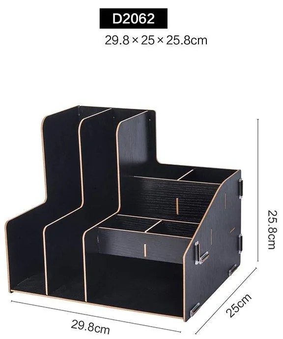 Drevený kancelársky organizér na dokumenty s 8 priehradkami čierny DIY 2062