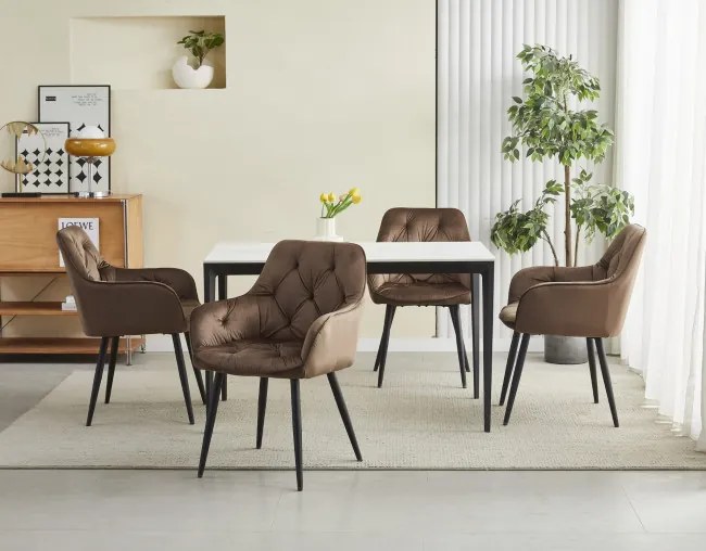 Set dvoch jedálenských stoličiek JORK zamatové, hnedé (čierne nohy) 2 ks