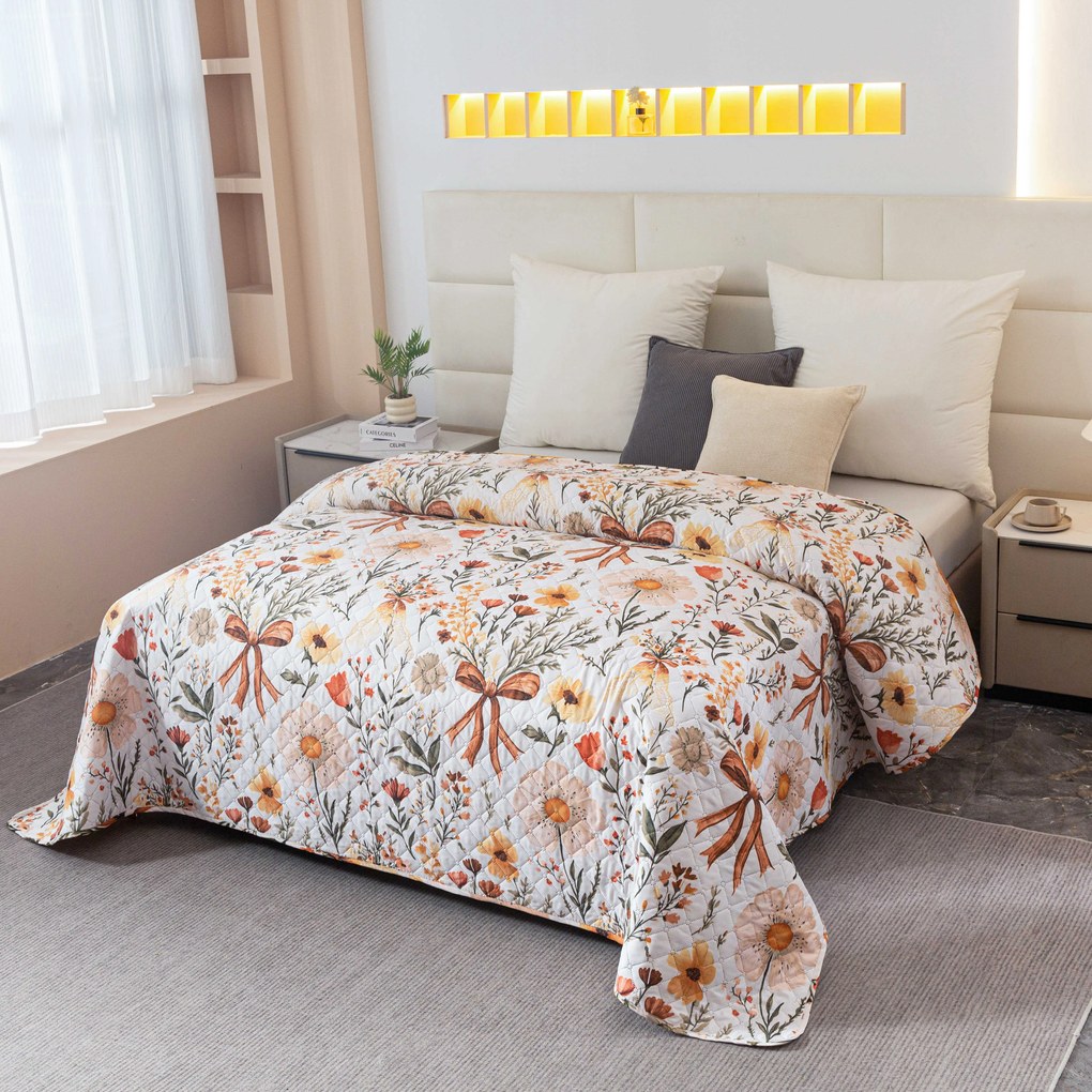 Prehoz na posteľ FLORAL RIBBON, krémový Rozmer: 170 x 210 cm