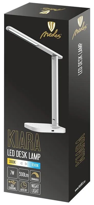 LED lampička KIARA biela 7W stmievateľná s USB +nočné svetlo + časovač