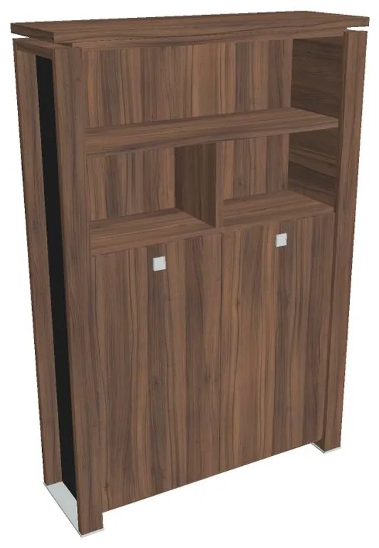 Vysoká šatníková skriňa Verno+ S 140 x 46 x 210 cm, s regálom, orech / čierna