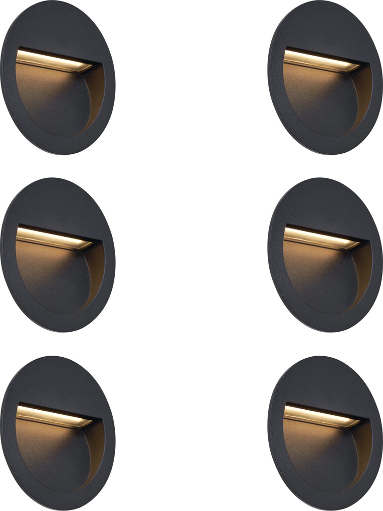 Sada 6 moderných zapustených nástenných svietidiel čierna vrátane LED IP65 - Gem