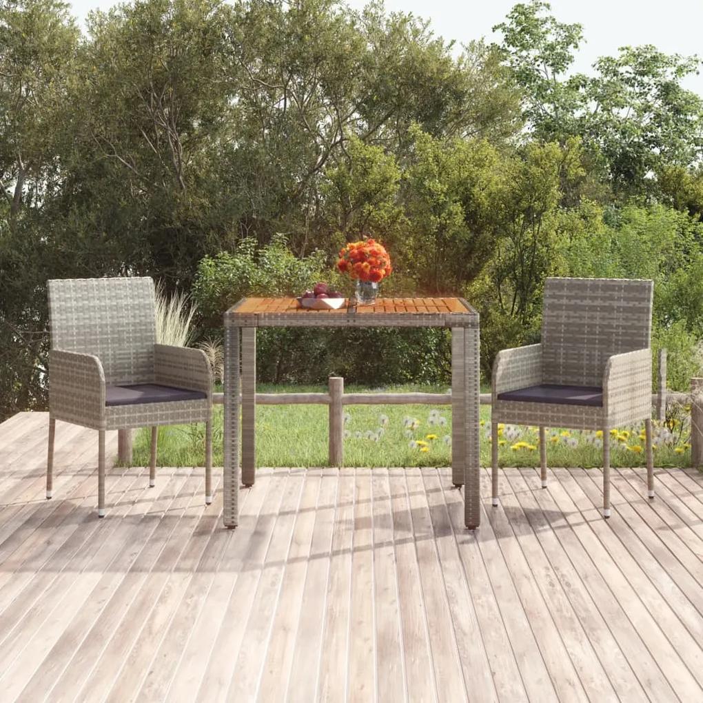Záhradný stôl s drevenou doskou sivý 90x90x75 cm polyratan 319898