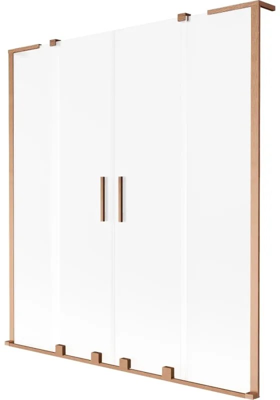 Mexen Velar L Duo, 2-krídlová posuvná vaňová zástena 160 x 150 cm, 8mm sklo námraza, medená matná, 896-160-003-32-65