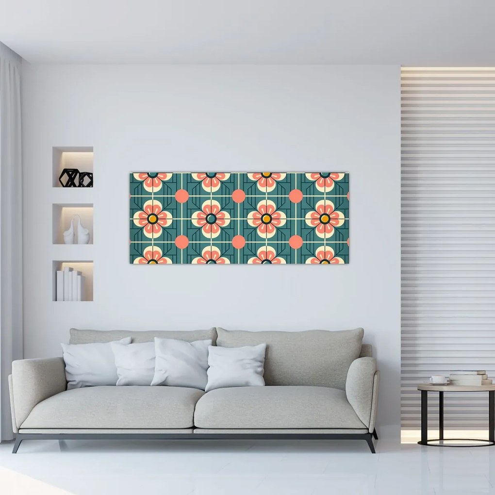 Obraz - Retro vzor s kvetmi (120x50 cm)